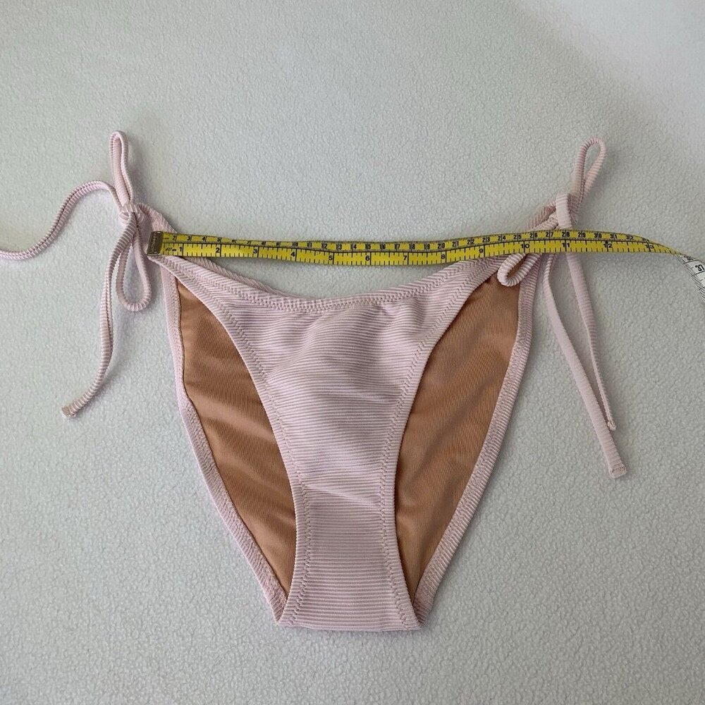 J.Crew Womens Small Pink Mid Rise Ribbed Curved Waist String Bikini Bottom